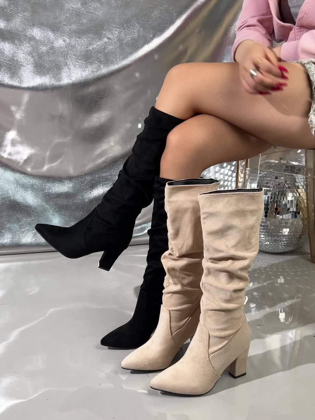 Women's Slouch Boots | Knee-High Block Heel Suede