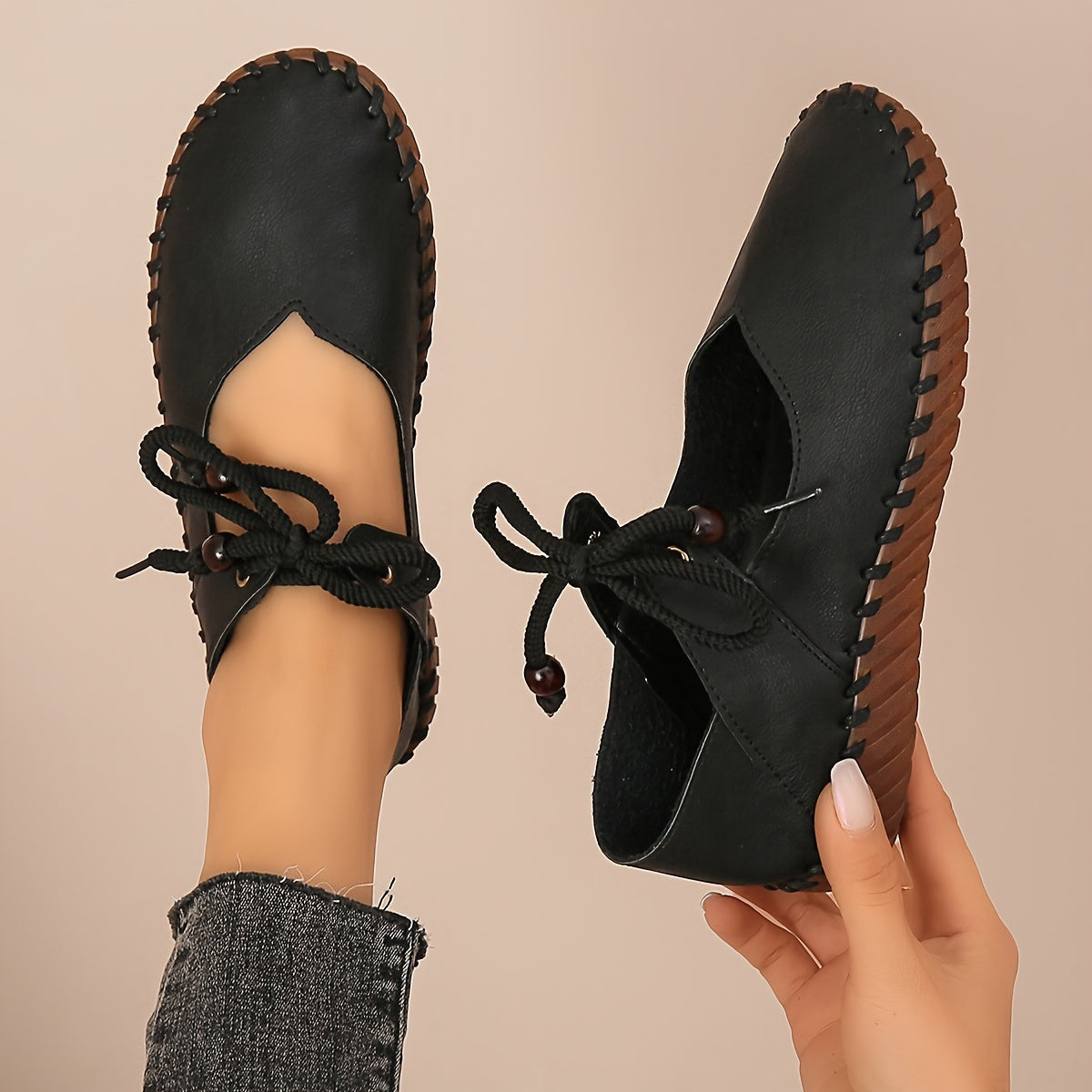 Women's Ballet Flats | Lace-Up Leather Casual
