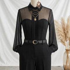 Women's Tank Top | Shirt Collar Long Sleeve Mesh