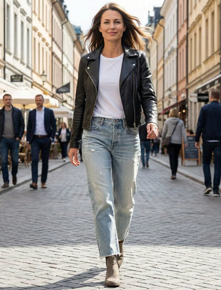 Women's Straight Leg Jeans | Retro Wash Distressed Ankle Denim