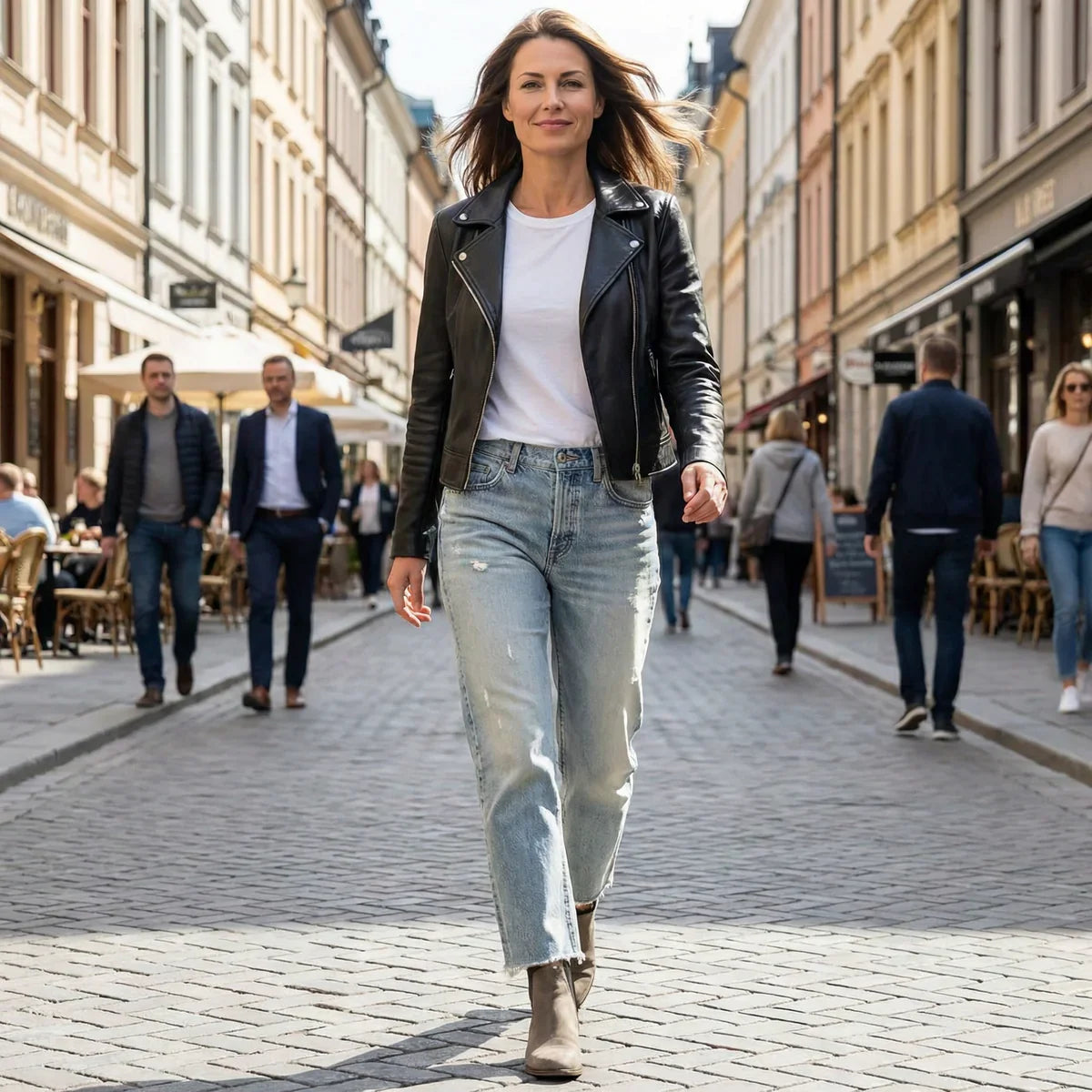 Women's Straight Leg Jeans | Retro Wash Distressed Ankle Denim
