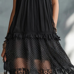 Women's Polka Dot Mini Dress | Square Neckline Lace Sleeveless Chiffon