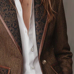 Women's Blazer | Tweed Herringbone Button Closure Tailored