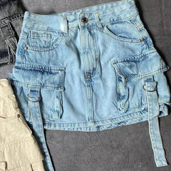 Women's Denim Skirt | A-Line Mini Cargo Multi-Pocket