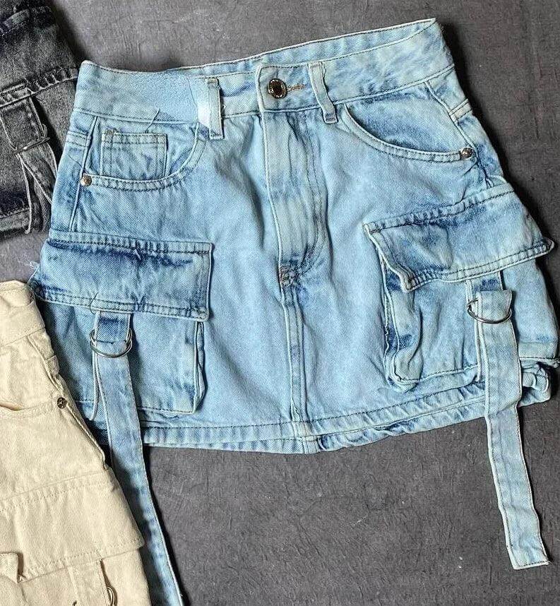 Women's Denim Skirt | A-Line Mini Cargo Multi-Pocket