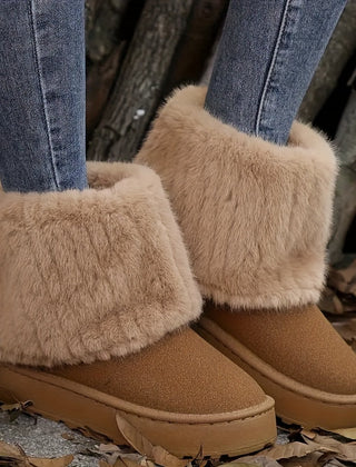 Women's Platform Boots | Fur Cuff Suede Slip-On