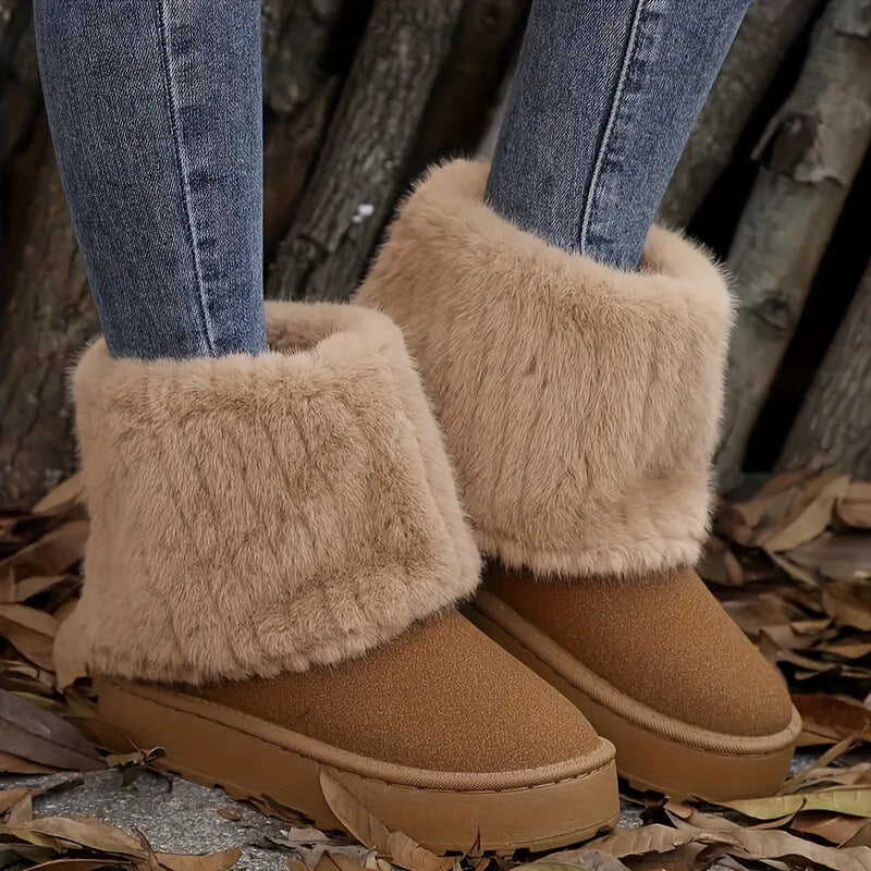 Women's Platform Boots | Fur Cuff Suede Slip-On