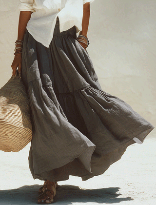 Women's Maxi Skirt | Flowing Linen Elastic Waist Ankle Length