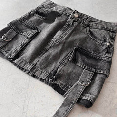 Women's Denim Skirt | A-Line Mini Cargo Multi-Pocket