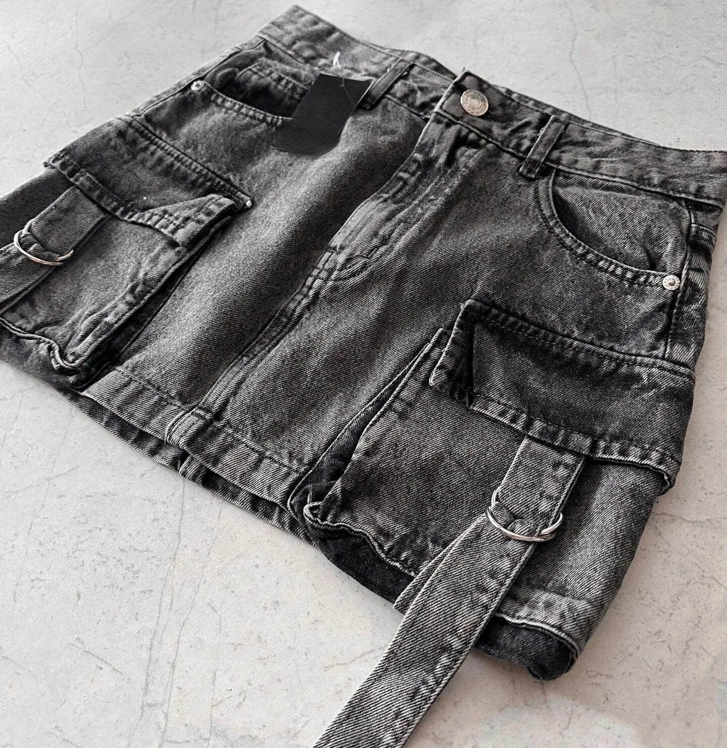 Women's Denim Skirt | A-Line Mini Cargo Multi-Pocket