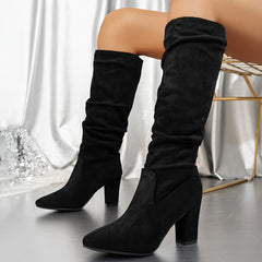 Women's Slouch Boots | Knee-High Block Heel Suede