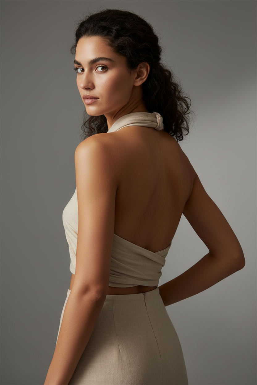 Women's Halter Neck Top | Crossover Neckline Sleeveless Fitted