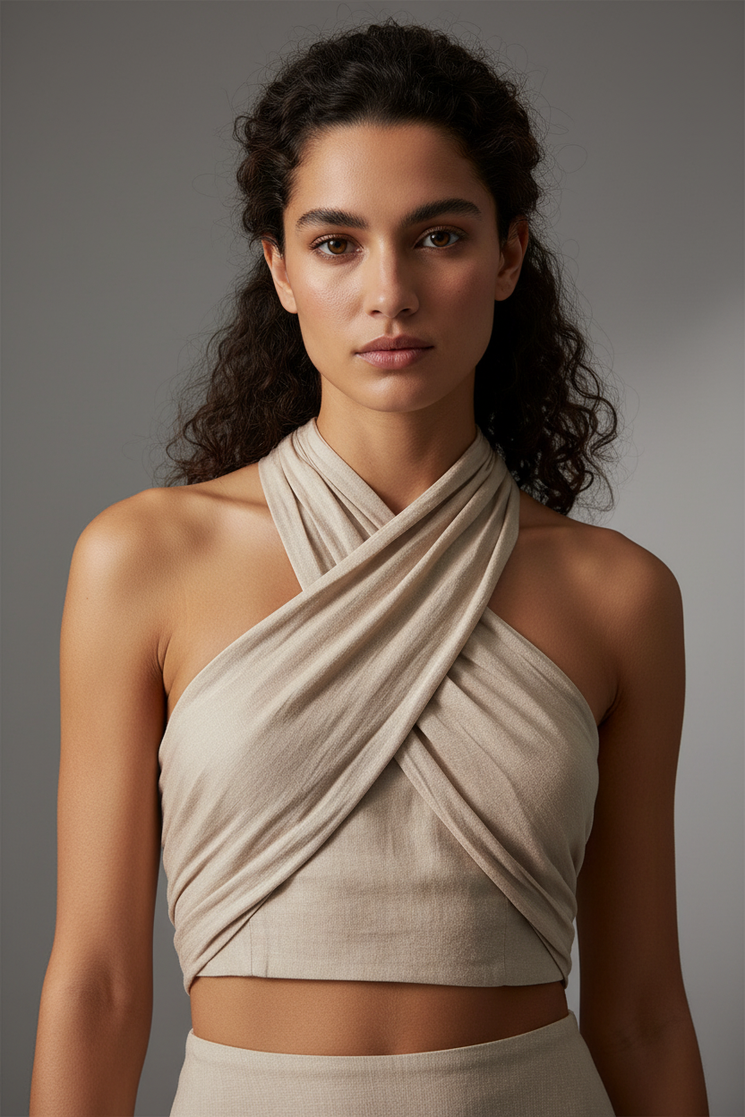 Women's Halter Neck Top | Crossover Neckline Sleeveless Fitted