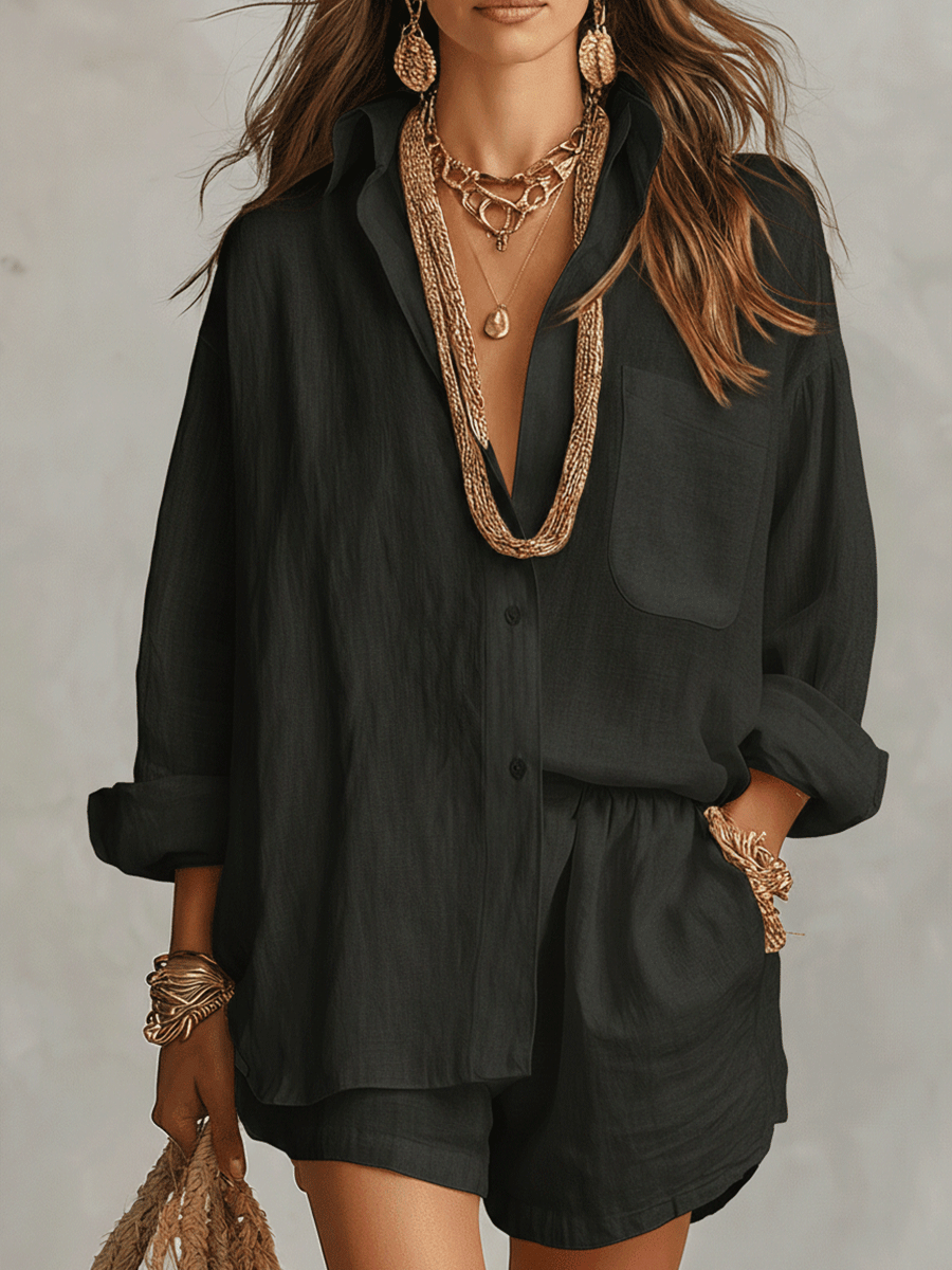 Women's White Linen Shorts | Oversized Button Front Relaxed Fit