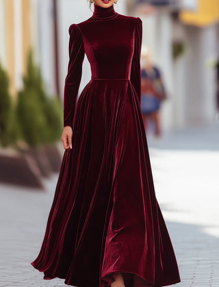 Women's Christmas Dress | Maxi Turtleneck Long Sleeve Velvet