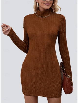 Women's Body Con Mini Dress | Turtleneck Long Sleeve Knit