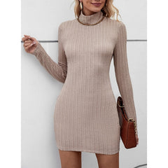 Women's Body Con Mini Dress | Turtleneck Long Sleeve Knit