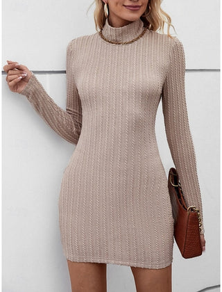 Women's Body Con Mini Dress | Turtleneck Long Sleeve Knit