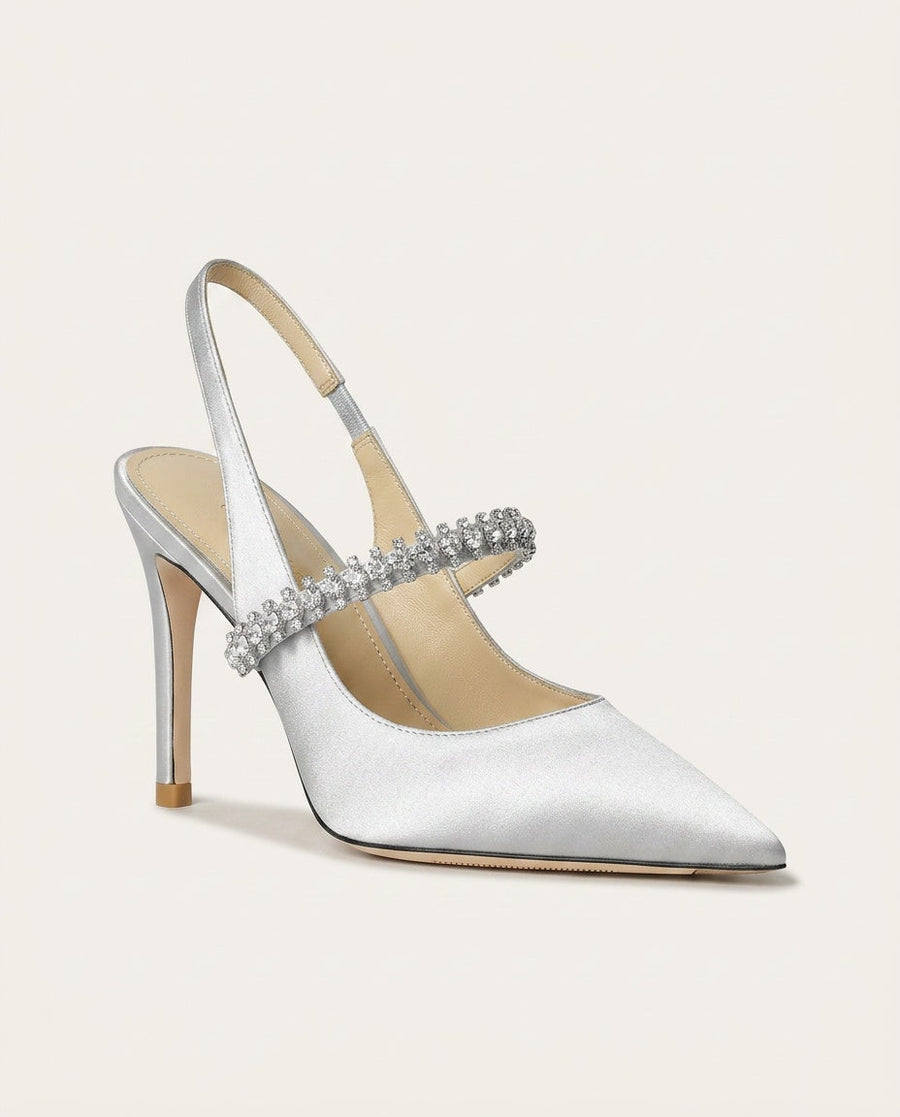 Women's Bridal Shoes For Bride | Pointed Toe Slingback Stiletto Satin