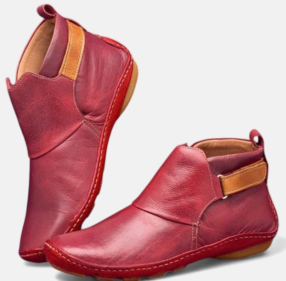 Women's Ankle Boots | Slip-On Leather Elastic Panel