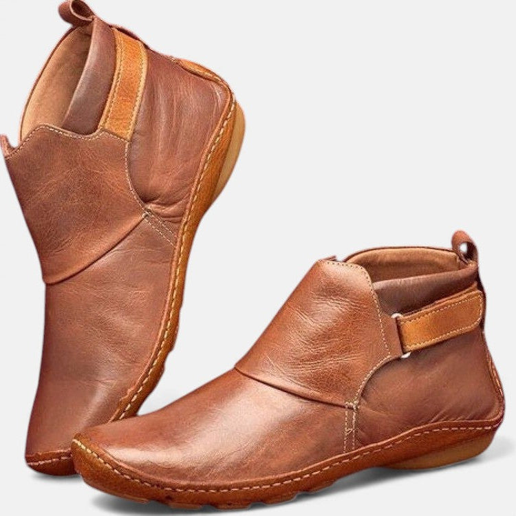 Women's Ankle Boots | Slip-On Leather Elastic Panel