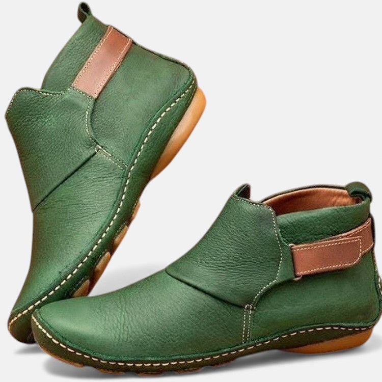 Women's Ankle Boots | Slip-On Leather Elastic Panel