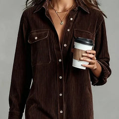 Women's Day Dress | Corduroy Button-Up Collar Midi