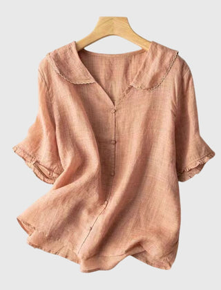 Women's Blouse | Peter Pan Collar Button Front Linen