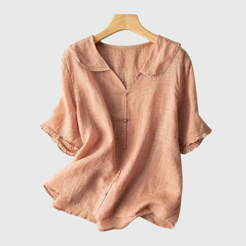 Women's Blouse | Peter Pan Collar Button Front Linen