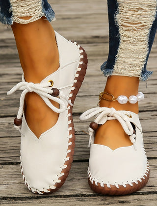 Women's Ballet Flats | Lace-Up Leather Casual