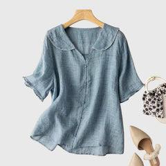 Women's Blouse | Peter Pan Collar Button Front Linen