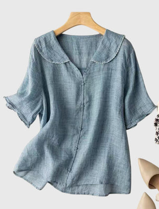 Women's Blouse | Peter Pan Collar Button Front Linen