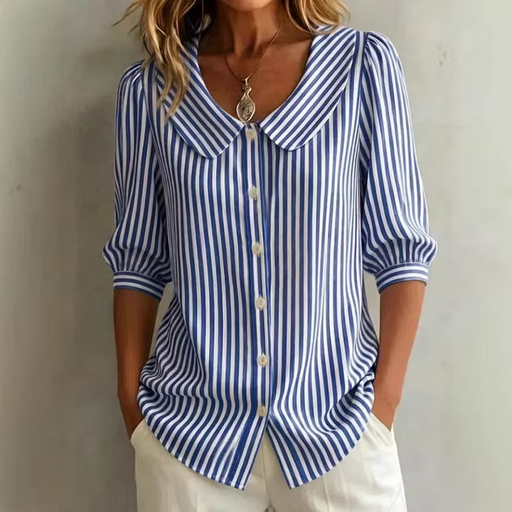 Women's Linen Shirt | Collared V-Neck Button-Front Relaxed