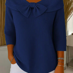Women's Bow Sweater | V-Neck Three-Quarter Sleeve Knit
