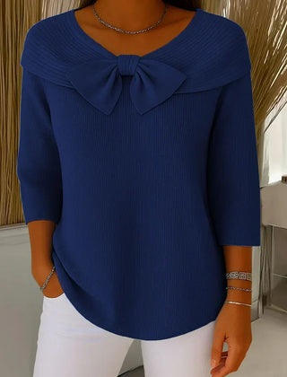 Women's Bow Sweater | V-Neck Three-Quarter Sleeve Knit