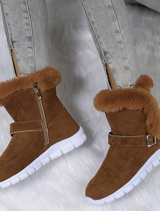 Women's Boots | Ankle Length Faux Fur Trim Buckle Closure