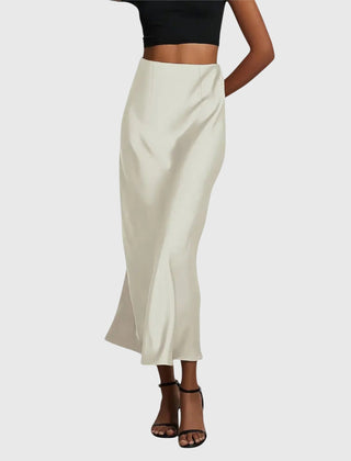 Women's A Line Skirt | Midi Length Flared Silhouette Smooth Satin