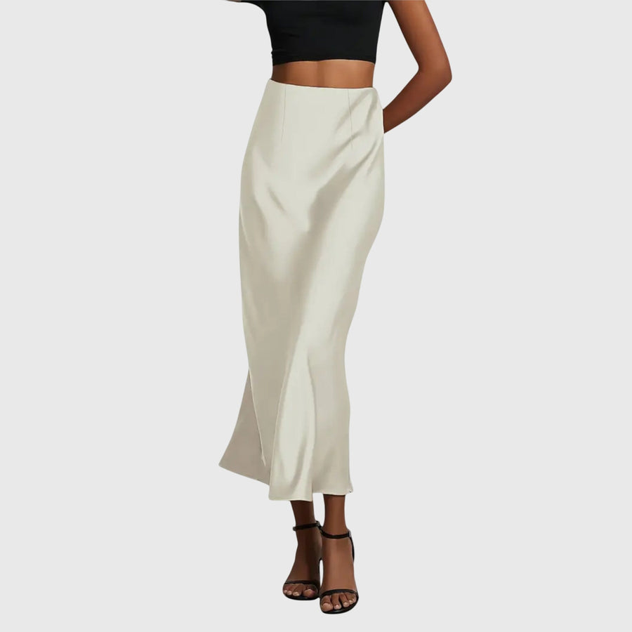 Women's White Skirt | Midi Length Fishtail Satin