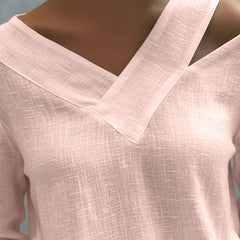 Women's Long Sleeve Top | Off Shoulder V Neck Relaxed Fit