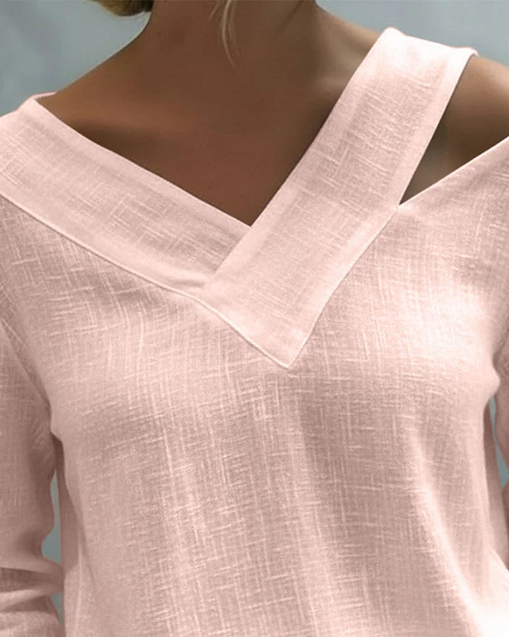 Women's Long Sleeve Top | Off Shoulder V Neck Relaxed Fit
