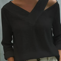 Women's Long Sleeve Top | Off Shoulder V Neck Relaxed Fit
