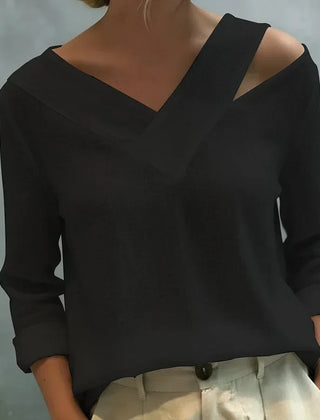 Women's Long Sleeve Top | Off Shoulder V Neck Relaxed Fit