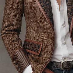Women's Blazer | Tweed Herringbone Button Closure Tailored
