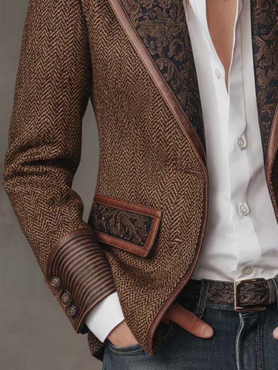 Women's Blazer | Tweed Herringbone Button Closure Tailored
