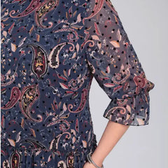 Women's Floral Dress | Midi Length Three Quarter Sleeve Paisley Print