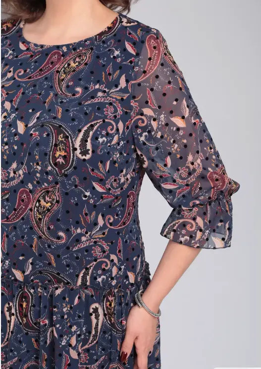 Women's Floral Dress | Midi Length Three Quarter Sleeve Paisley Print