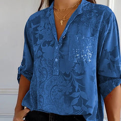 Women's Going Out Top | Lapel Collar Sequin Sleeves