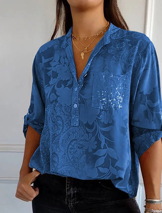 Women's Going Out Top | Lapel Collar Sequin Sleeves
