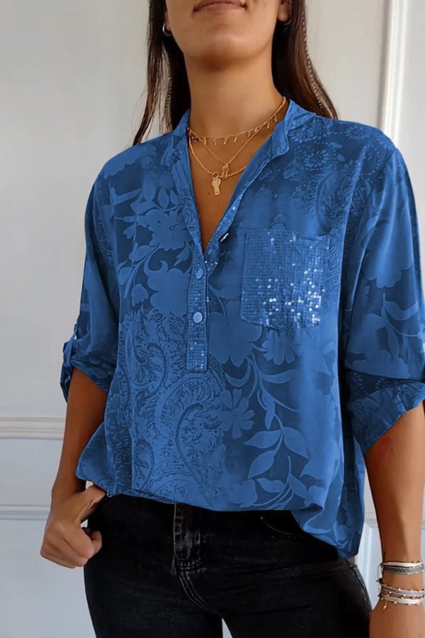 Women's Going Out Top | Lapel Collar Sequin Sleeves