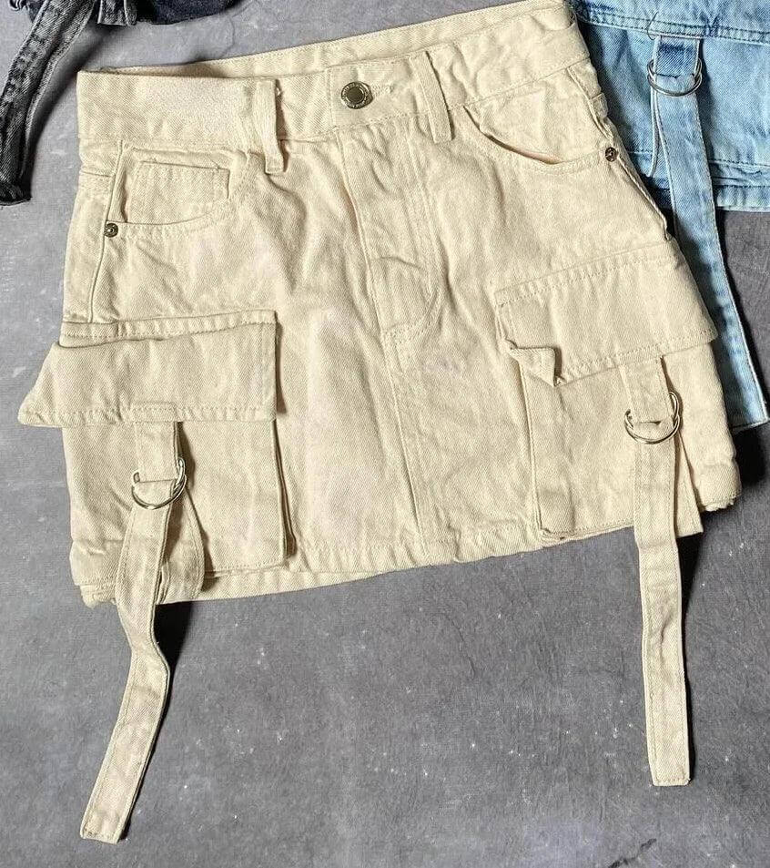 Women's Denim Skirt | A-Line Mini Cargo Multi-Pocket